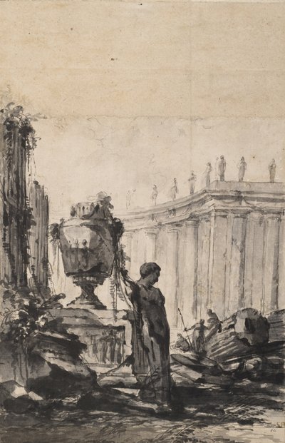 Architektonische Fantasie mit Vase, Herm und Kolonnade von Louis Joseph Le Lorrain